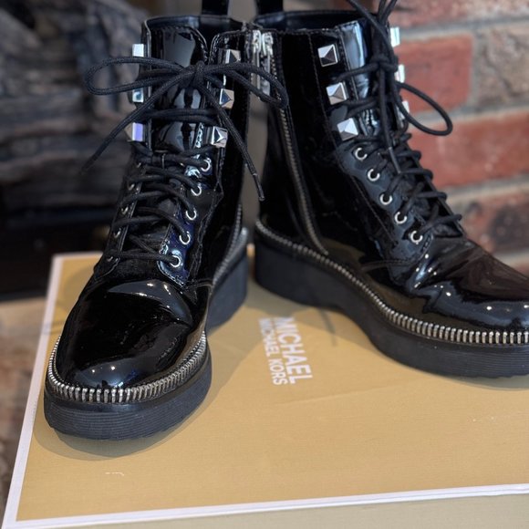 michael kors patent leather combat boots